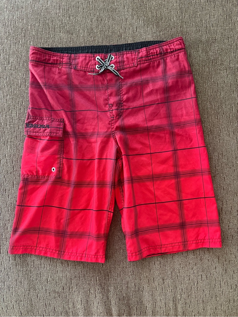 Boys kids youth swim shorts swim trunks board shorts red long cargo large 14/16